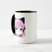 Pink Anime Girl in Cat Ohr Kopfhörer Tasse (Vorderseite Links)