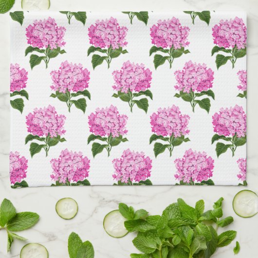 Pink Antique Hydrangea Illustrationsmuster Geschirrtuch (Gefaltet)