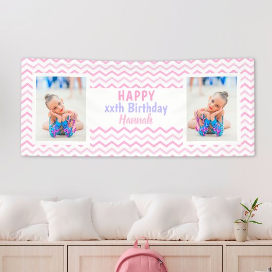 Pink any Age Girl Foto Girly Birthday Party Banner