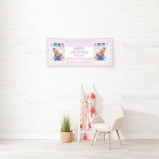 Pink any Age Girl Foto Girly Birthday Party Banner (Insitu)