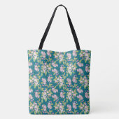 Pink Apple Blossom auf Deep Blue Background Tasche (Rückseite)