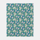 Pink Apple Blossom Blumenmuster auf dunkelblau Fleecedecke (Vorderseite)