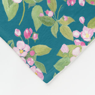Pink Apple Blossom Blumenmuster auf dunkelblau Fleecedecke