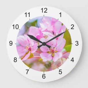 Pink Apple Blossom Große Wanduhr