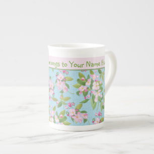 Pink Apple Blossom Muster und Pink Band Porzellantasse