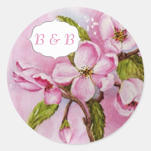 PINK APPLE BLOSSOMS WATERCOLOR BLUME STICKERS (Vorderseite)