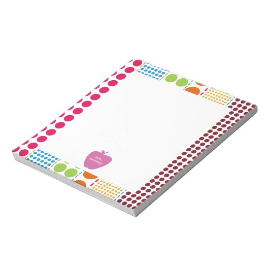 Pink Apple Boho Dots Teacher Notizblock (Rotiert)