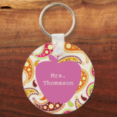 Pink Apple Paisley Teacher Schlüsselanhänger (Vorderseite)