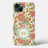 Pink Aqua 70er Retro Floral Personalisiert Case-Mate iPhone Hülle (Rückseite)