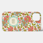 Pink Aqua 70er Retro Floral Personalisiert Case-Mate iPhone Hülle (Rückseite (Horizontal))