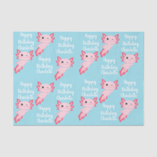 Pink Aqua Axolotl Girl Happy Birthday Name Seidenpapier