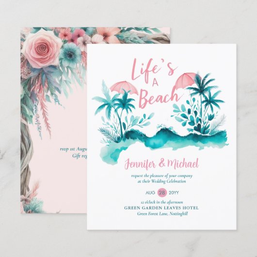 Pink Aqua Beach Floral Boho Frühjahrssommer Hochze (Vorne/Hinten)