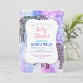 Pink Aqua Black Elephant Bright Tribal Einladung (Stehend Vorderseite)