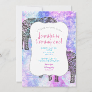 Pink Aqua Black Elephant Bright Tribal Einladung