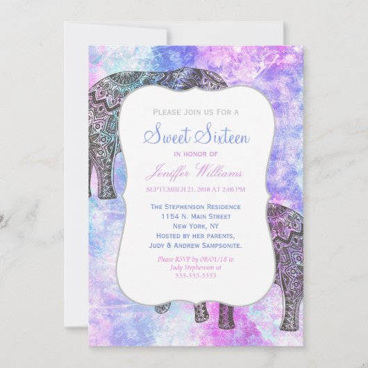 Pink Aqua Black Elephant Bright Tribal Einladung (Vorderseite)