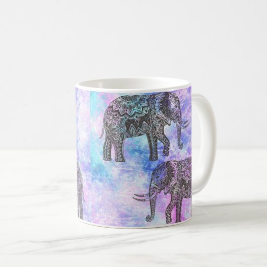Pink Aqua Black Elephant Bright Tribal Kaffeetasse (VorderseiteRechts)