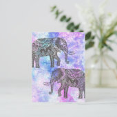 Pink Aqua Black Elephant Bright Tribal Postkarte (Stehend Vorderseite)