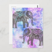 Pink Aqua Black Elephant Bright Tribal Postkarte (Vorne/Hinten)