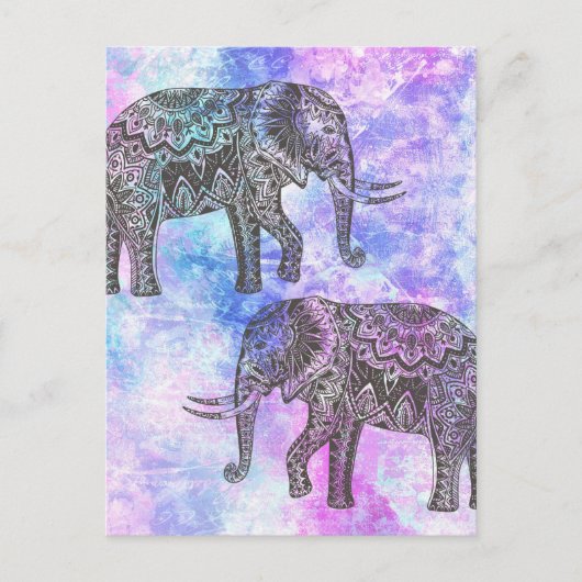 Pink Aqua Black Elephant Bright Tribal Postkarte (Vorderseite)