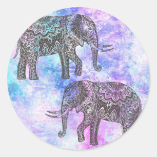 Pink Aqua Black Elephant Bright Tribal Runder Aufkleber