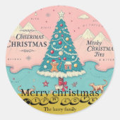 Pink Aqua Blauer Weihnachtsbäckerbaum Runder Aufkleber (Vorderseite)