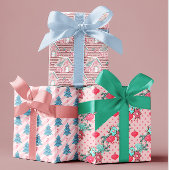 Pink Aqua Blauer Weihnachtsbäume Kekse Geschenkpapier Set