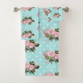 PINK AQUA BLUE FLORAL SPOT BADEZIMMER TOWEL SET (Insitu)