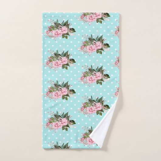 PINK AQUA BLUE FLORAL SPOT BADEZIMMER TOWEL SET (Handtuch)