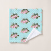 PINK AQUA BLUE FLORAL SPOT BADEZIMMER TOWEL SET (Waschlappen)