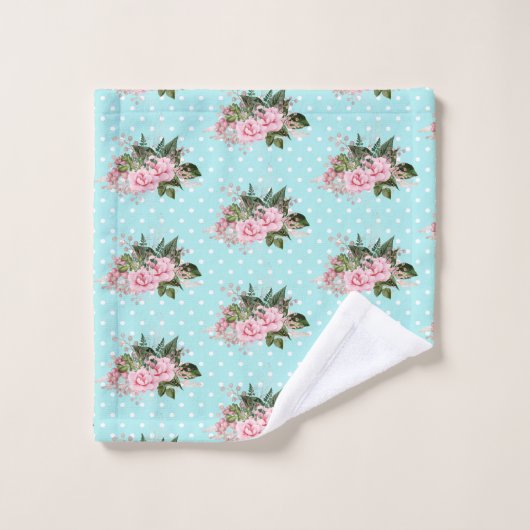 PINK AQUA BLUE FLORAL SPOT BADEZIMMER TOWEL SET (Waschlappen)