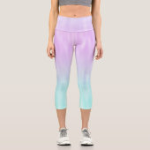 Pink Aqua Blue Pastel Gradient Ombre Girly Chic Capri Leggings (Vorderseite)