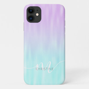 Pink Aqua Blue Pastel Ombre Chic Script Monogram Case-Mate iPhone Hülle