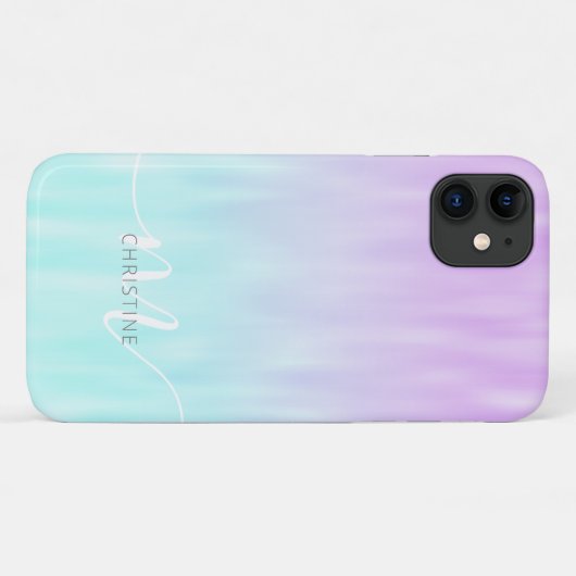 Pink Aqua Blue Pastel Ombre Chic Script Monogram Case-Mate iPhone Hülle (Rückseite (Horizontal))