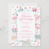 Pink & Aqua Flamingo Beach Weihnachts-Party Einladung (Vorderseite)