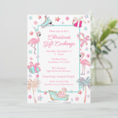 Pink & Aqua Flamingo Beach Weihnachts-Party Einladung (Stehend Vorderseite)