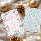 Pink & Aqua Flamingo Beach Weihnachts-Party Einladung