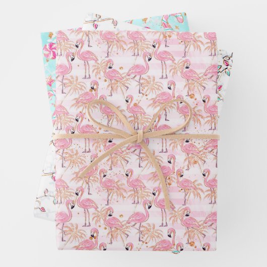 Pink & Aqua Flamingos, Candy & Christmas Lights Geschenkpapier Set (Beispiel)
