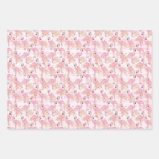 Pink & Aqua Flamingos, Candy & Christmas Lights Geschenkpapier Set (Vorderseite)