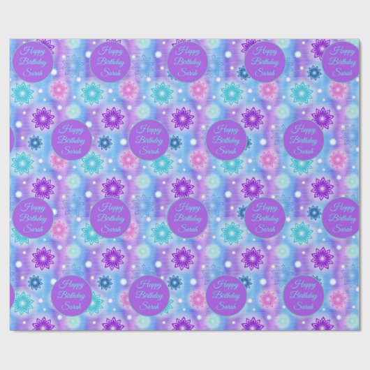 Pink Aqua Floral Abstraktes Muster Name Geschenkpapier (Flach)