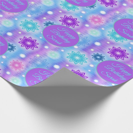 Pink Aqua Floral Abstraktes Muster Name Geschenkpapier (Ecke)