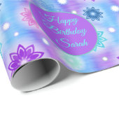 Pink Aqua Floral Abstraktes Muster Name Geschenkpapier (Rolleneckpunkt)