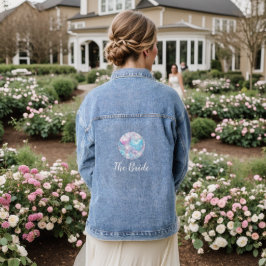 Pink Aqua Hearts and Flower The Bride Denim Jacket Jeansjacke
