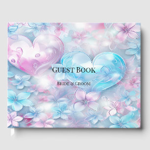 Pink Aqua Hearts und Blume Gästebuch