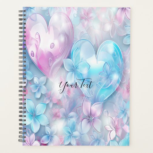 Pink Aqua Hearts und Blume Hochzeitsplaner Planer (Vorderseite)