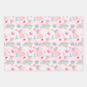Pink & Aqua Ice Skate Flamingos & Weihnachtsgesche Geschenkpapier Set (Vorderseite 3)