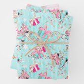 Pink & Aqua Ice Skate Flamingos & Weihnachtsgesche Geschenkpapier Set (Beispiel)