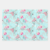 Pink & Aqua Ice Skate Flamingos & Weihnachtsgesche Geschenkpapier Set (Vorderseite)