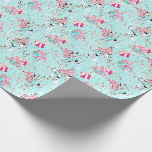 Pink & Aqua Ice Skate & Weihnachtsgeschenke Geschenkpapier (Ecke)