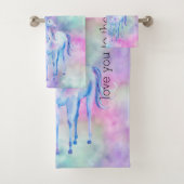 Pink Aqua Lila Weißes Einhorn Sparkasse Badhandtuch Set (Insitu)