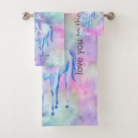 Pink Aqua Lila Weißes Einhorn Sparkasse Badhandtuch Set (Insitu)